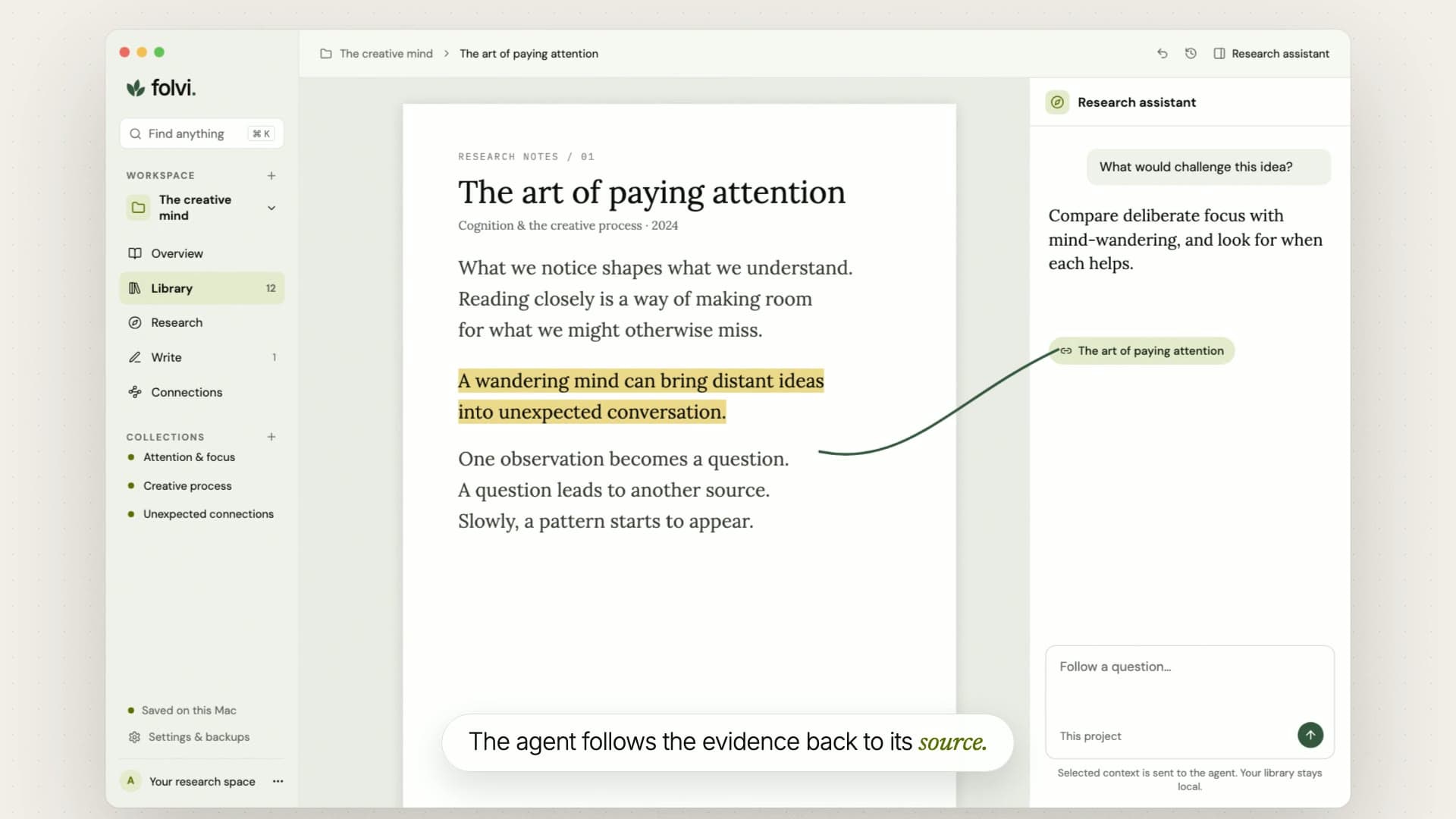 A highlighted passage in the Folvi reader beside the research assistant